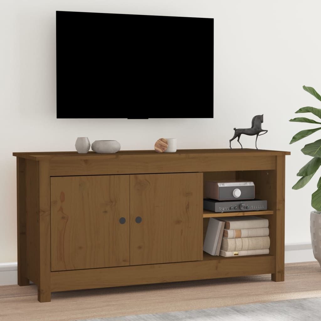 vidaXL tv-bord 103x36,5x52 cm massivt fyrretræ gyldenbrun