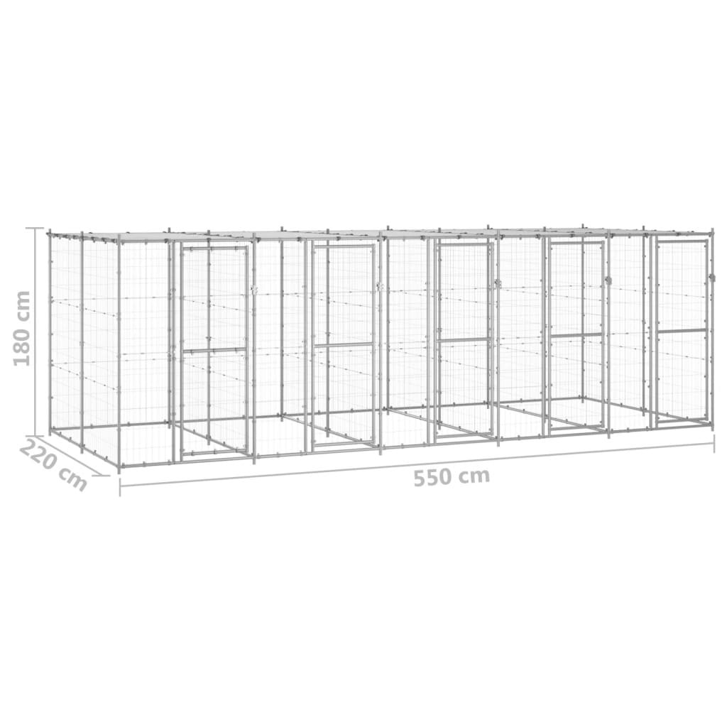 vidaXL udendørs hundebur med tag 12,1 m² galvaniseret stål