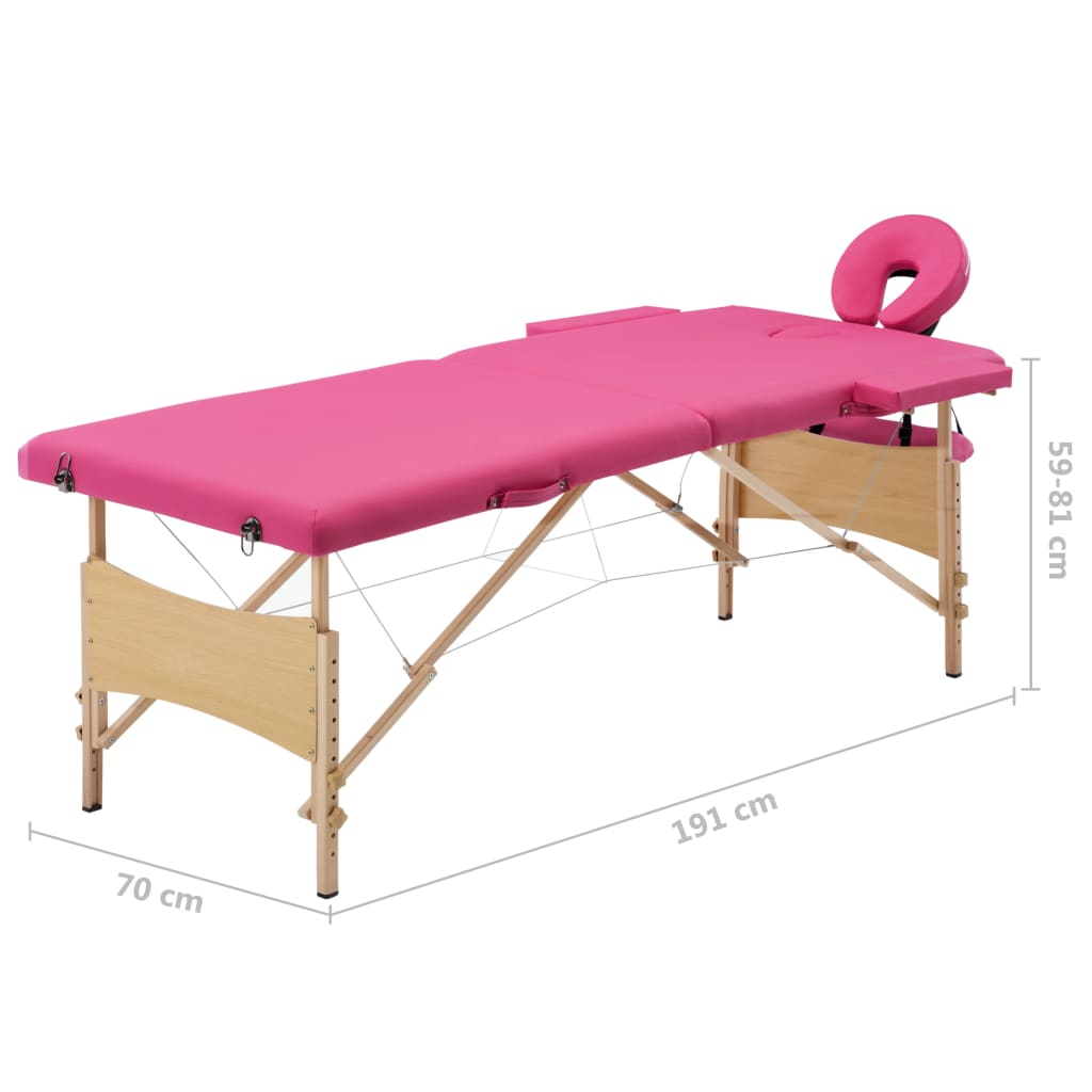 vidaXL sammenfoldeligt massagebord med træstel 2 zoner lyserød
