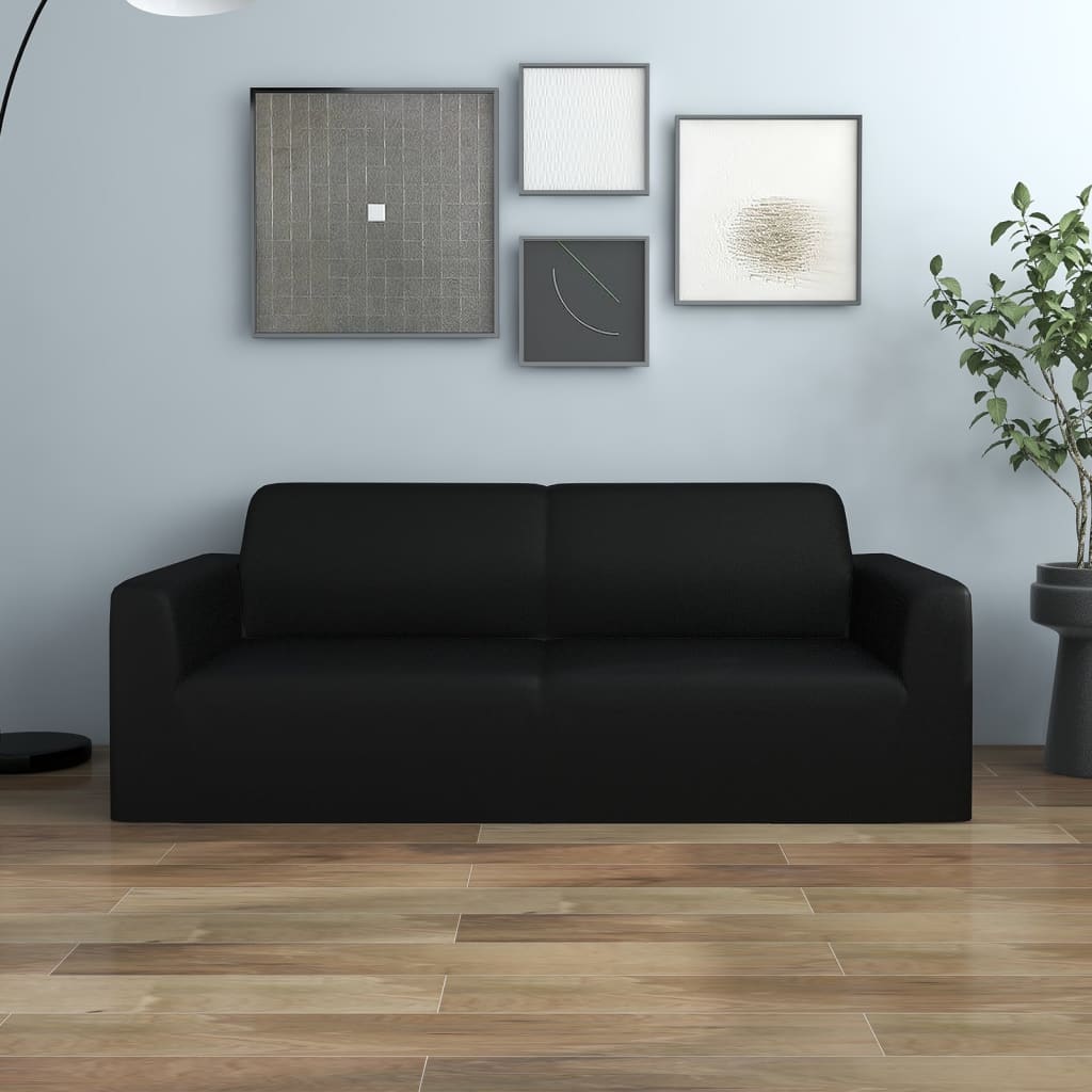 vidaXL elastisk 2-personers sofabetræk polyesterjersey sort
