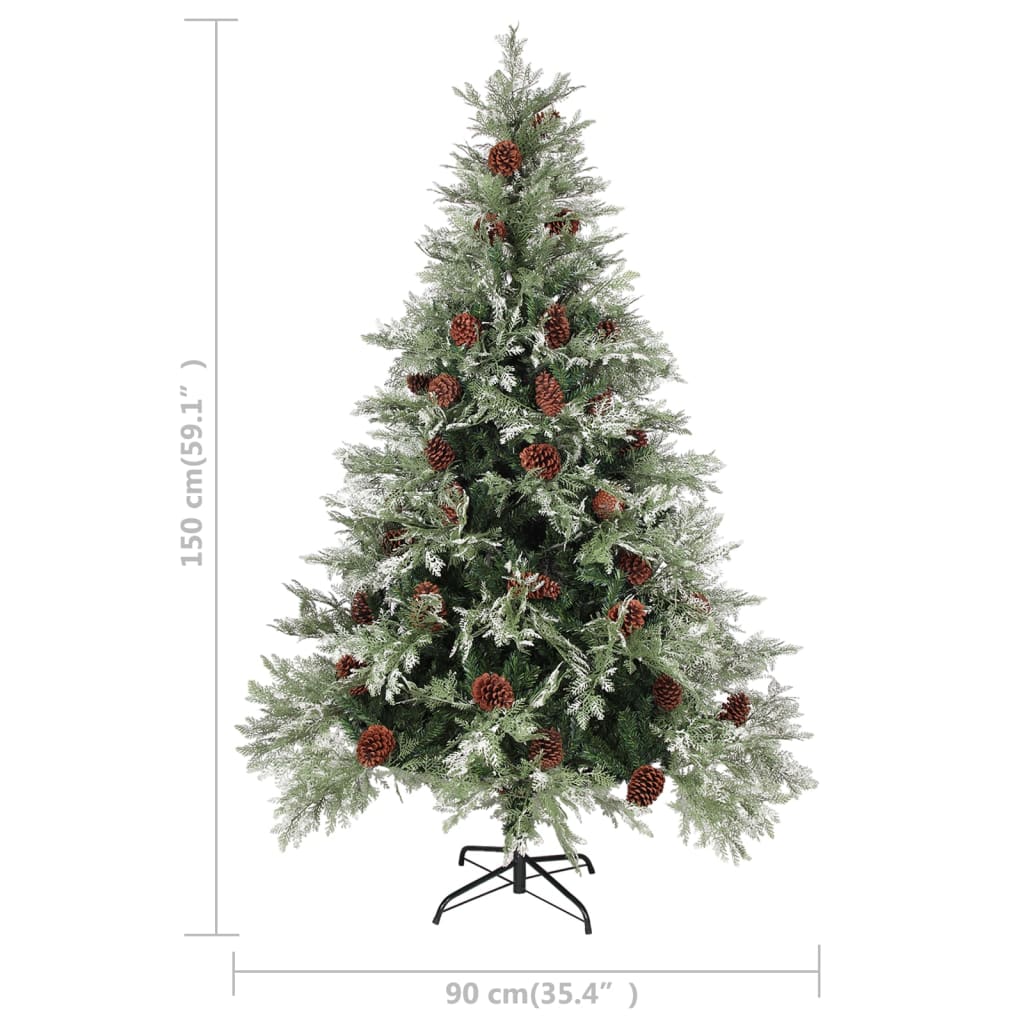 vidaXL juletræ med grankogler og lys PVC og PE 150 cm grøn og hvid
