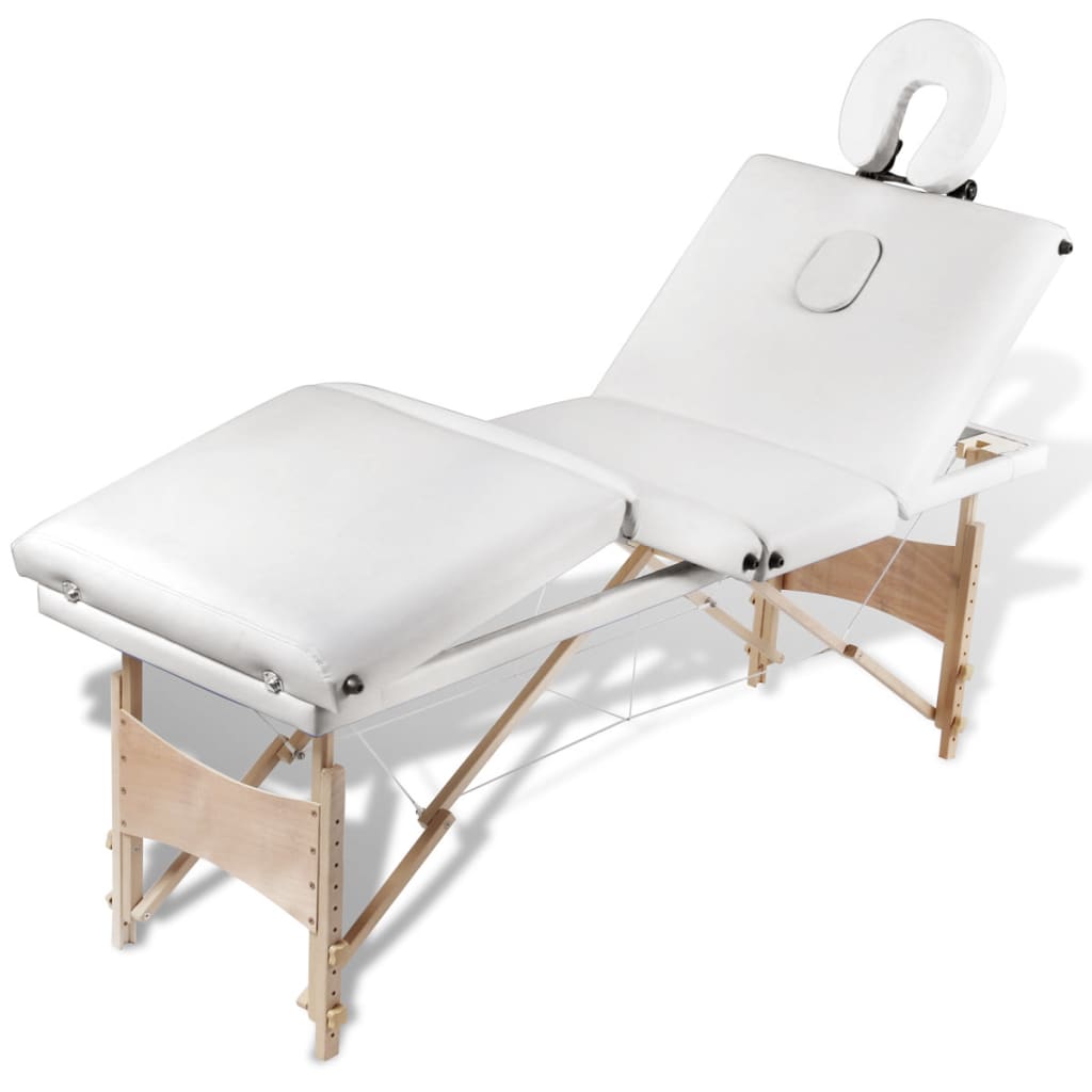 vidaXL sammenfoldeligt massagebord med træstel 4 zoner cremefarvet