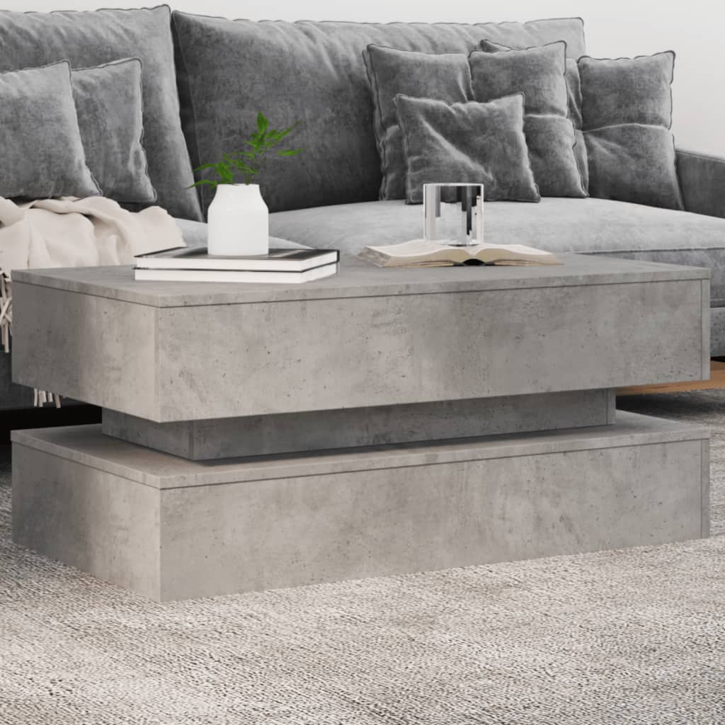 vidaXL sofabord med LED-lys 90x50x40 cm betongrå