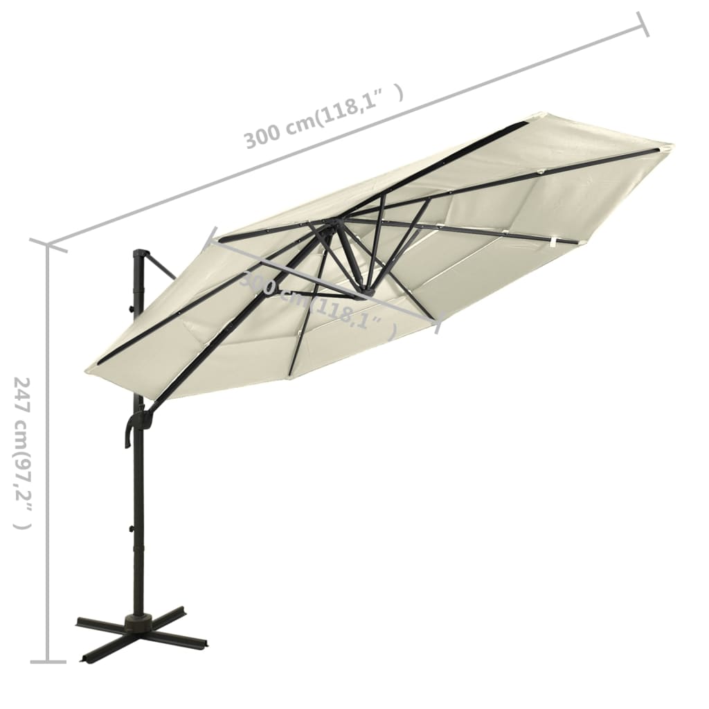 vidaXL parasol med aluminiumsstang i 4 niveauer 3x3 m sandfarvet