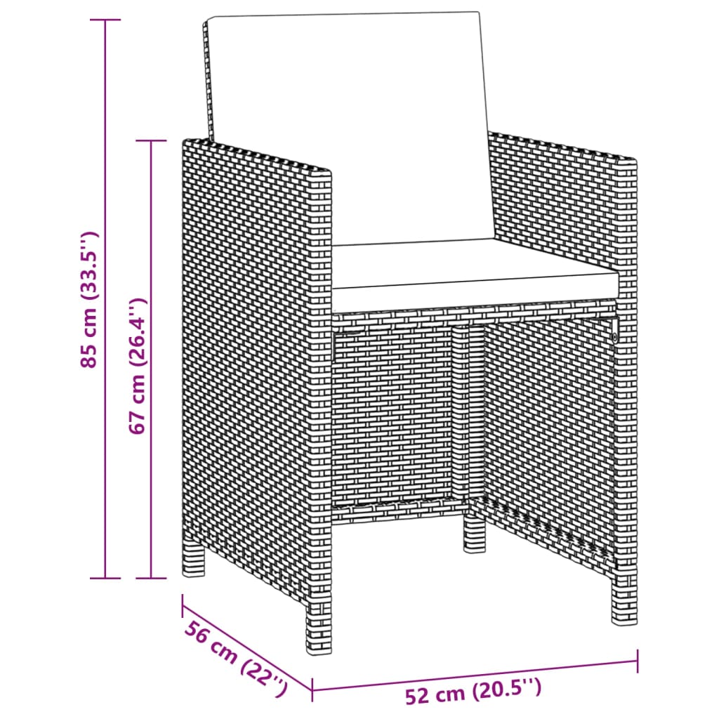 vidaXL spisebordssæt til haven 3 dele med hynder polyrattan sort