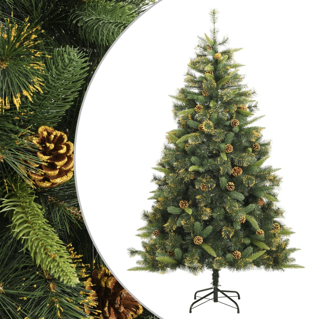 vidaXL kunstigt juletræ med grankogler 210 cm hængslet