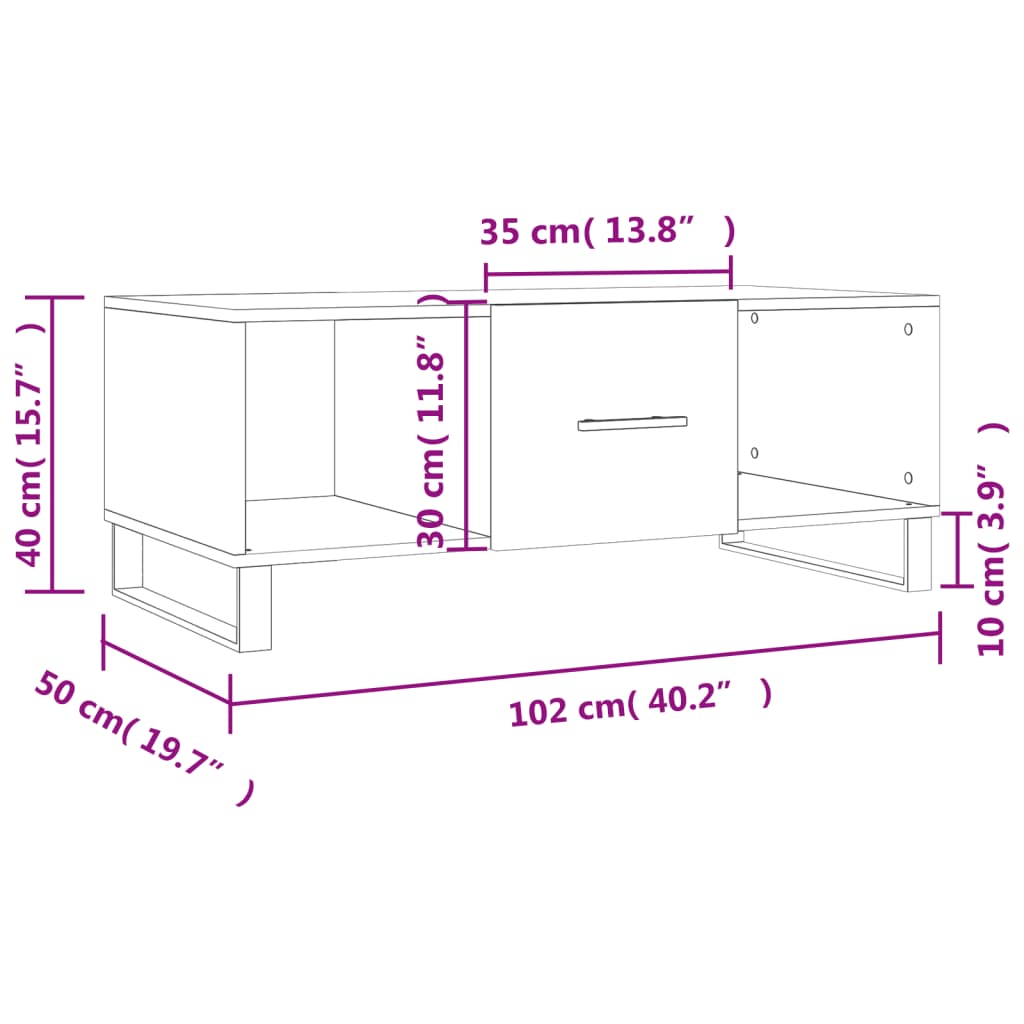 vidaXL sofabord 102x50x40 cm konstrueret træ sonoma-eg
