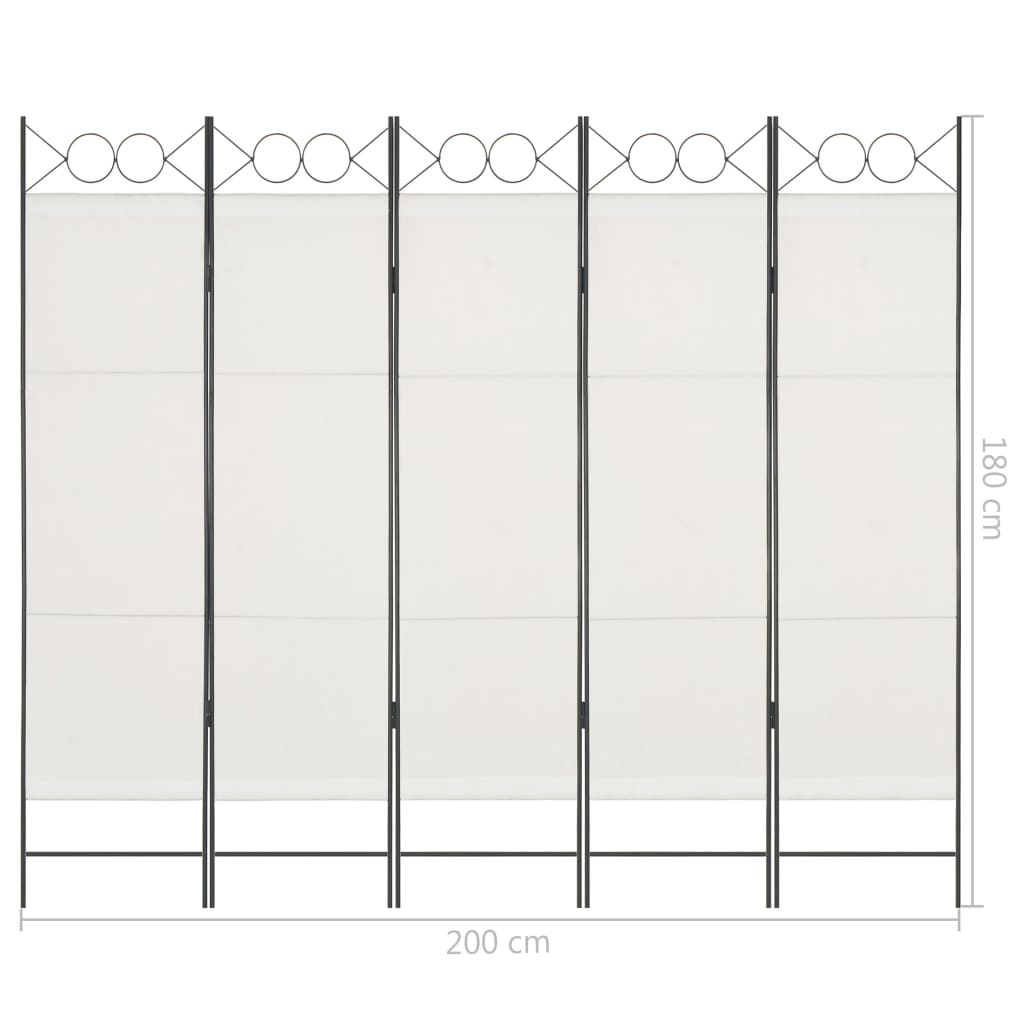 vidaXL 5-panels rumdeler 200 x 180 cm hvid