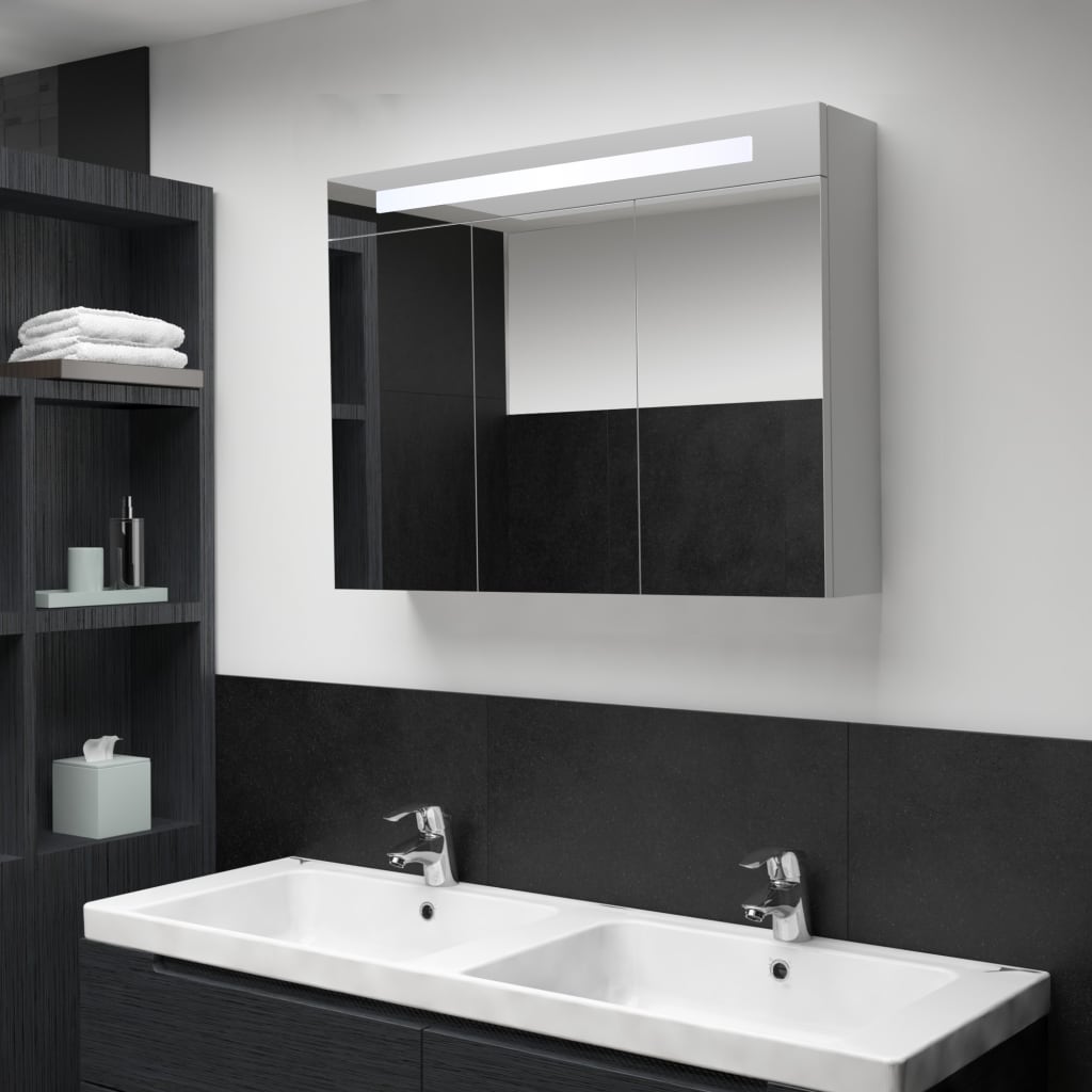 vidaXL badeværelsesskab med spejl + LED-lys 88x13x62 cm