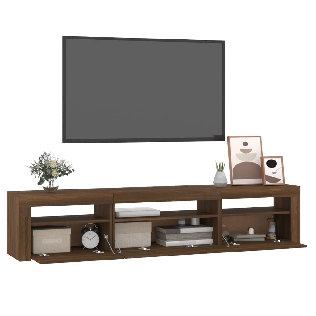 vidaXL tv-bord med LED-lys 195x35x40 cm brun egetræsfarve