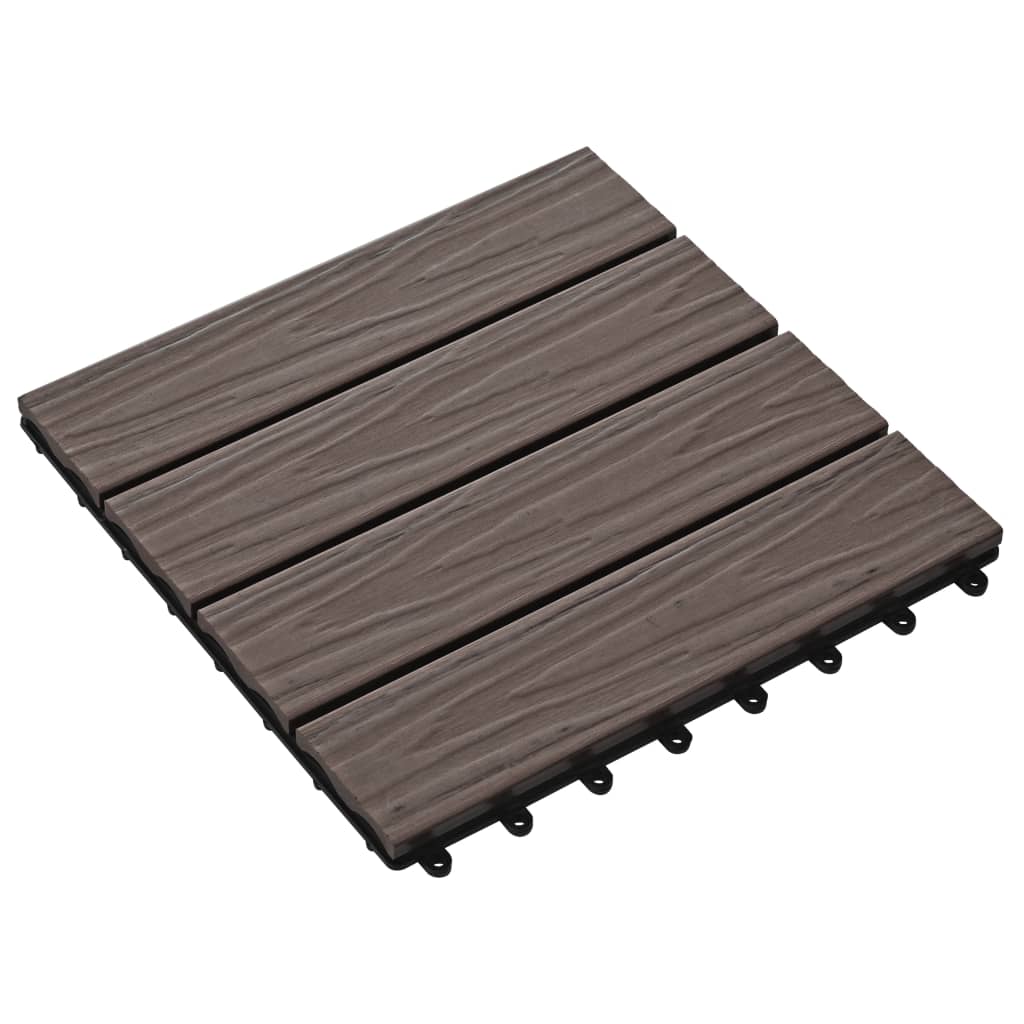 vidaXL 11 stk. terrassefliser m. prægning 30x30 cm 1 kvm WPC mørkebrun