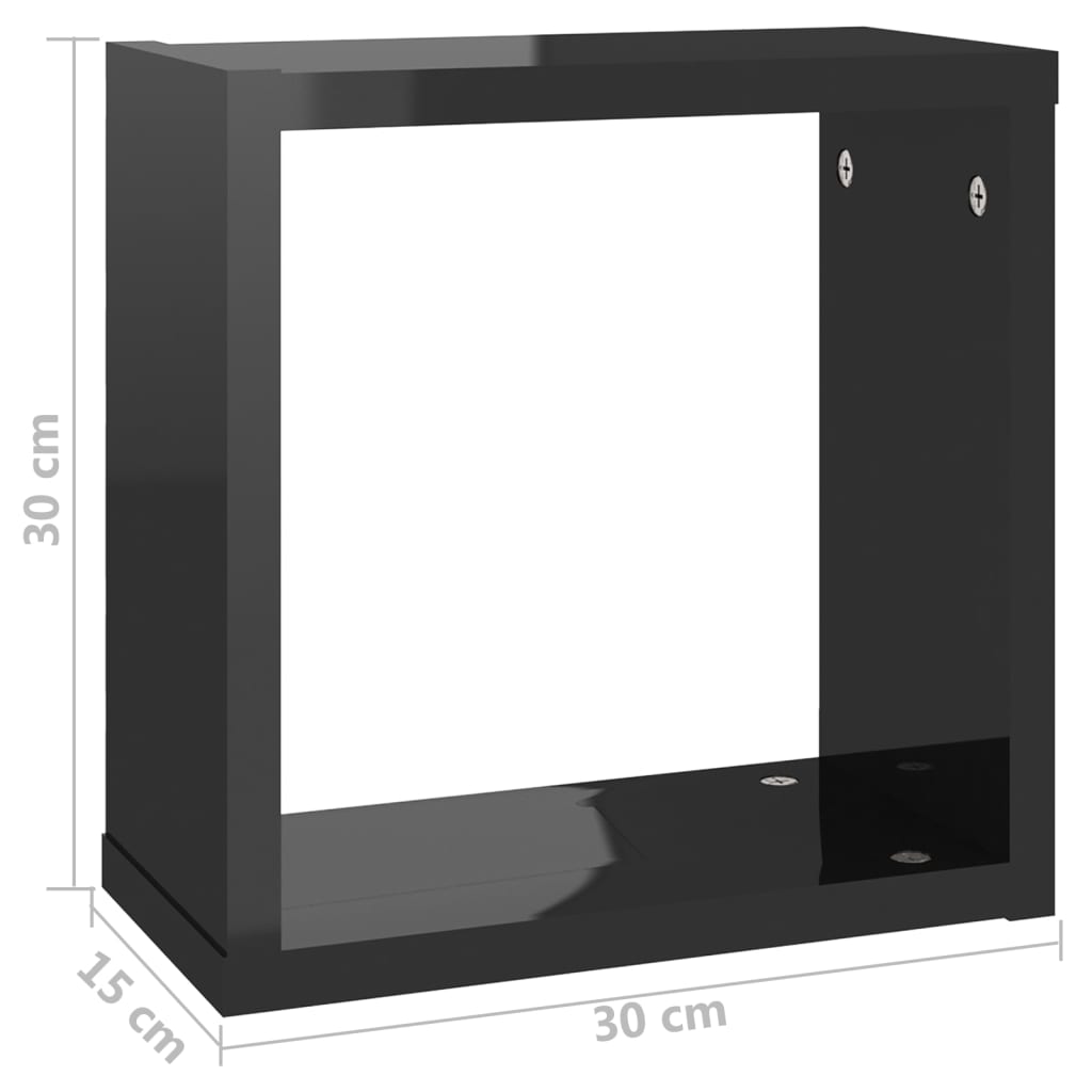 vidaXL væghylder 4 stk. 30x15x30 cm kubeformet sort højglans