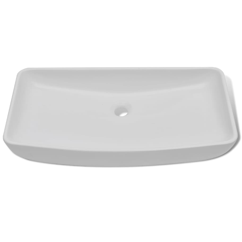 vidaXL badeværelseshåndvask med blandingsbatteri keramik rektangulær hvid