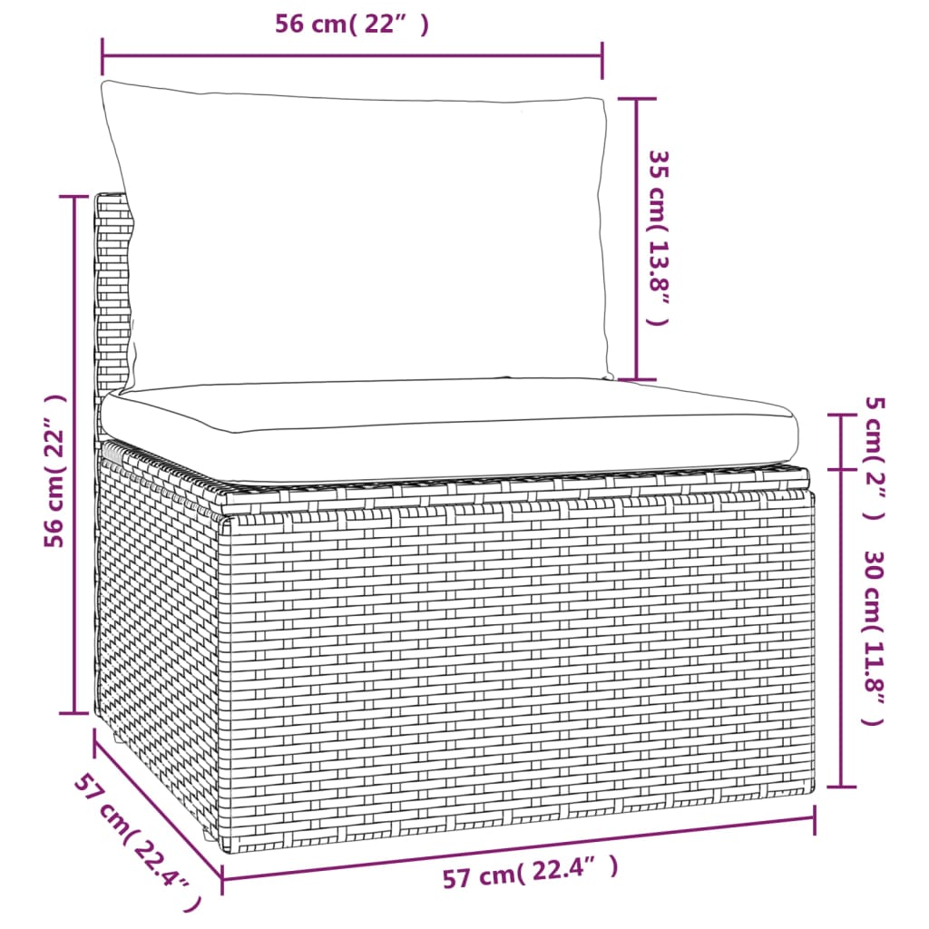 vidaXL midtermodul til havesofa med hynde 57x57x56 cm polyrattan grå