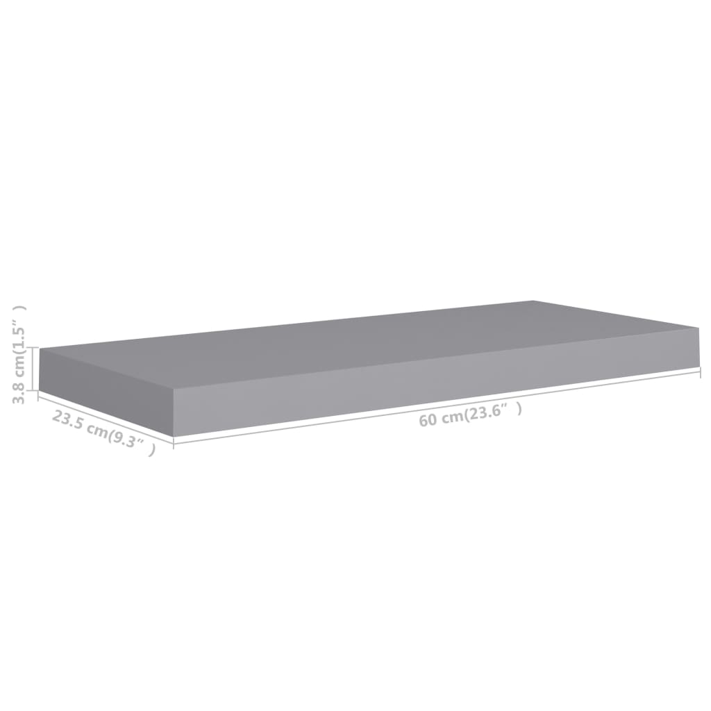 vidaXL væghylder 4 stk. 60x23,5x3,8 cm MDF grå