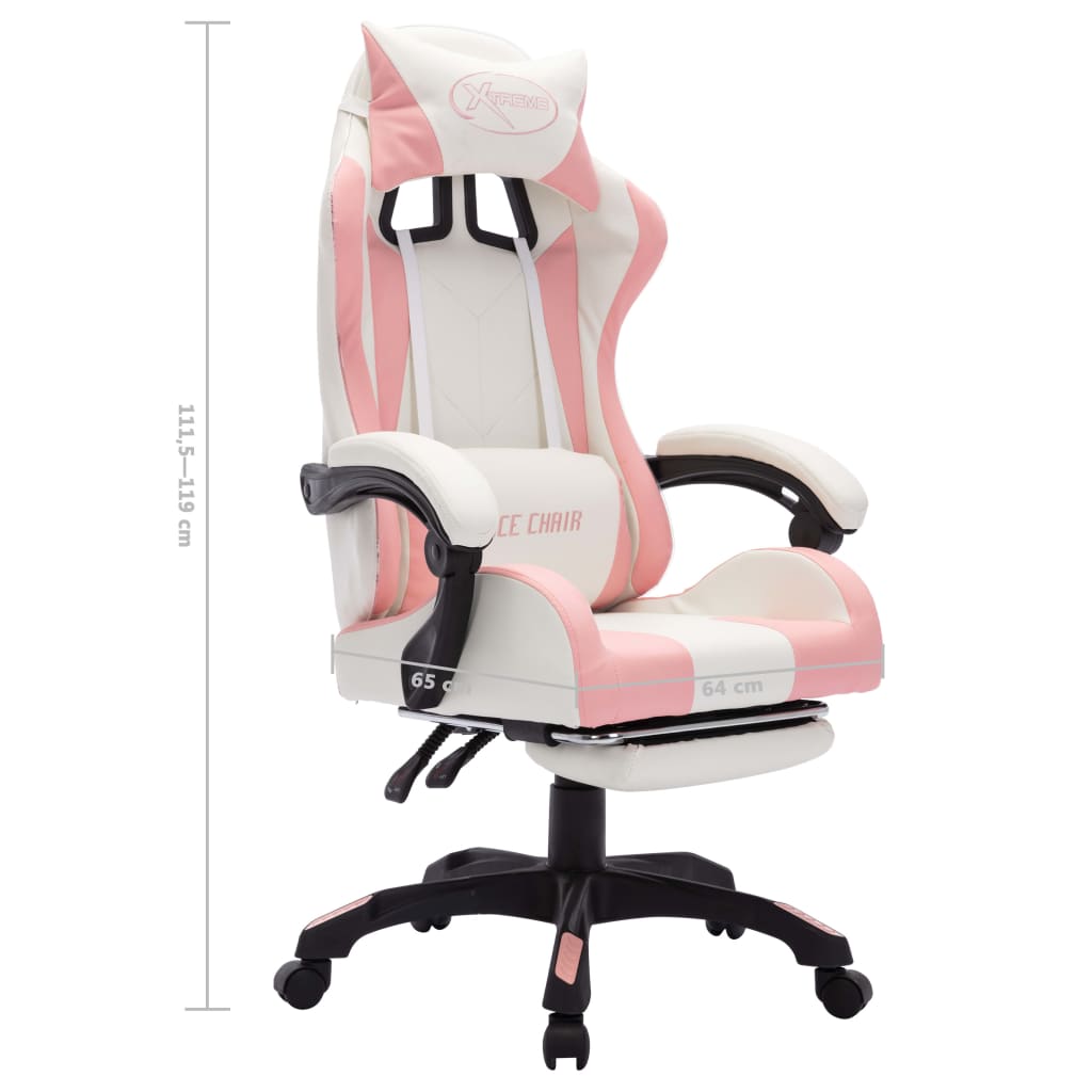 vidaXL gamingstol med LED-lys RGB-farver kunstlæder pink og hvid