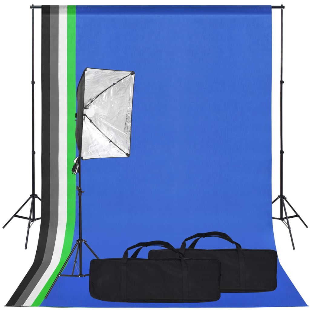 vidaXL fotostudiesæt med softboxlampe og baggrund
