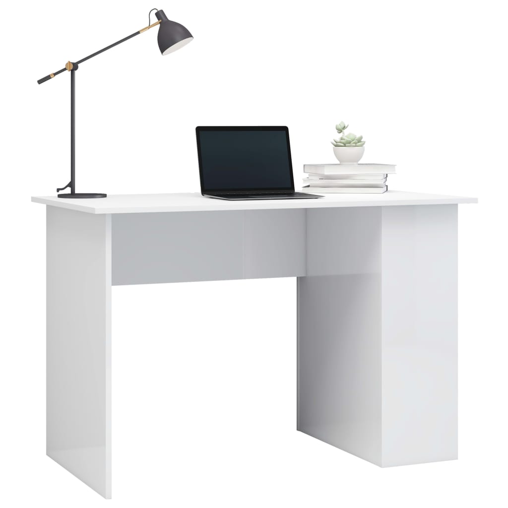 vidaXL skrivebord 110x60x73 cm konstrueret træ hvid højglans