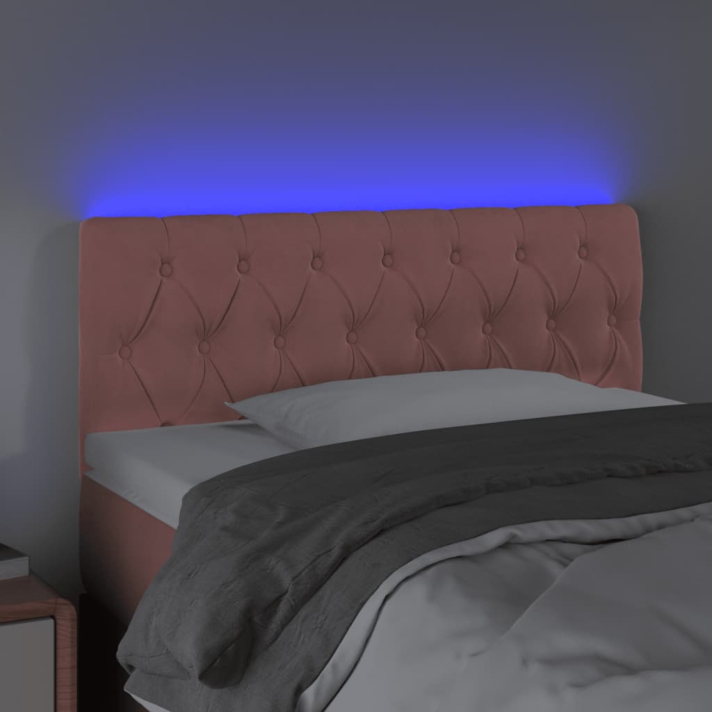 vidaXL sengegavl med LED-lys 100x7x78/88 cm velour lyserød