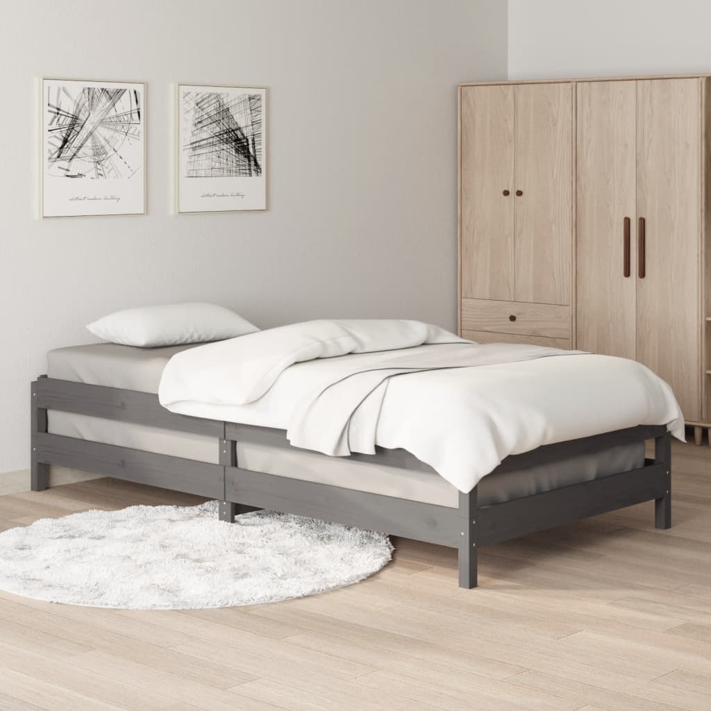 vidaXL stabelbar seng 100x200 cm massivt fyrretræ grå