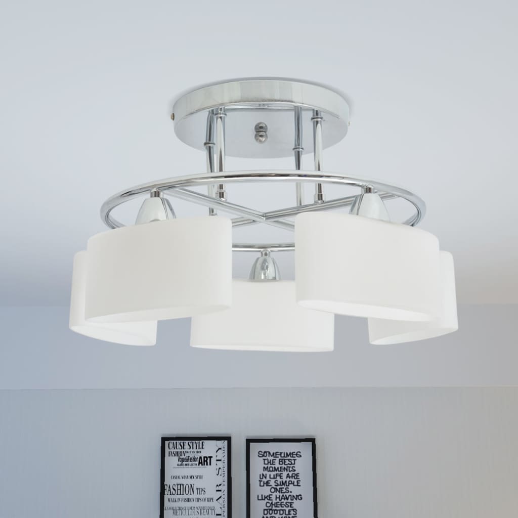 vidaXL loftslampe med ellipseformet glasskygge 5 E14-pærer 200 W