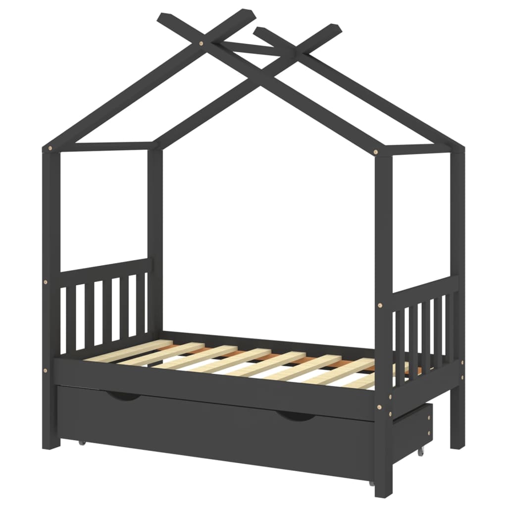 vidaXL sengestel til børn + skuffe 70x140 cm massivt fyrretræ mørkegrå