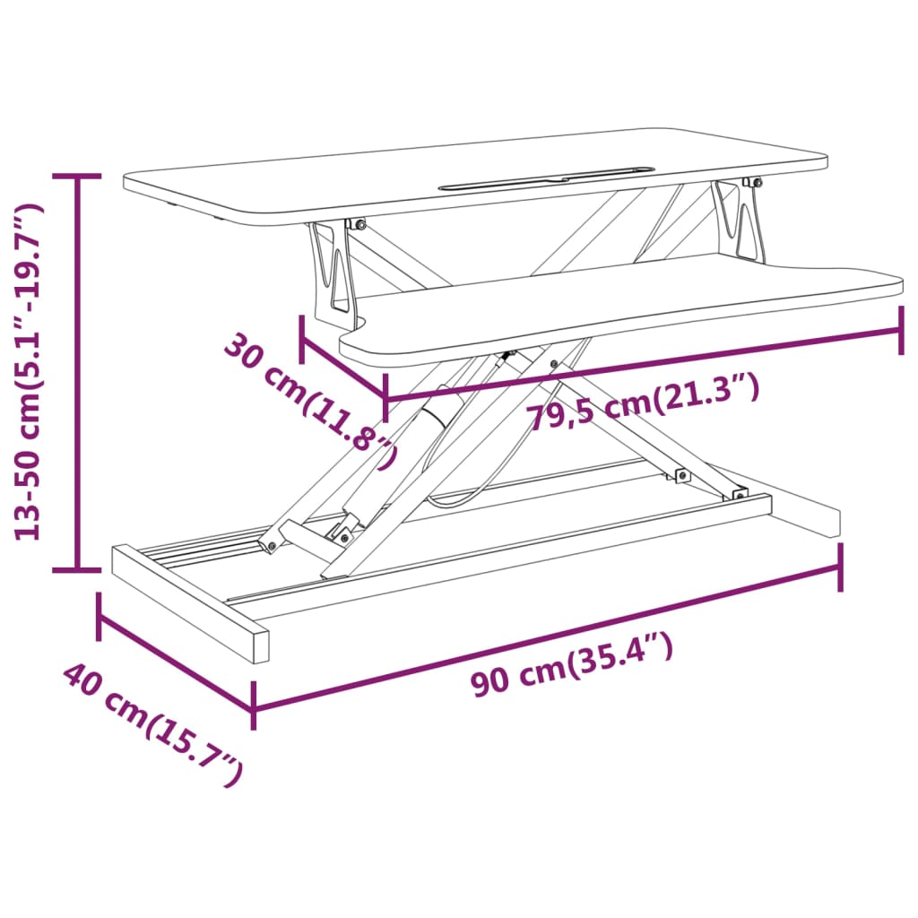 vidaXL justerbart skrivebord 90x40x(13-50) cm stål konstrueret træ