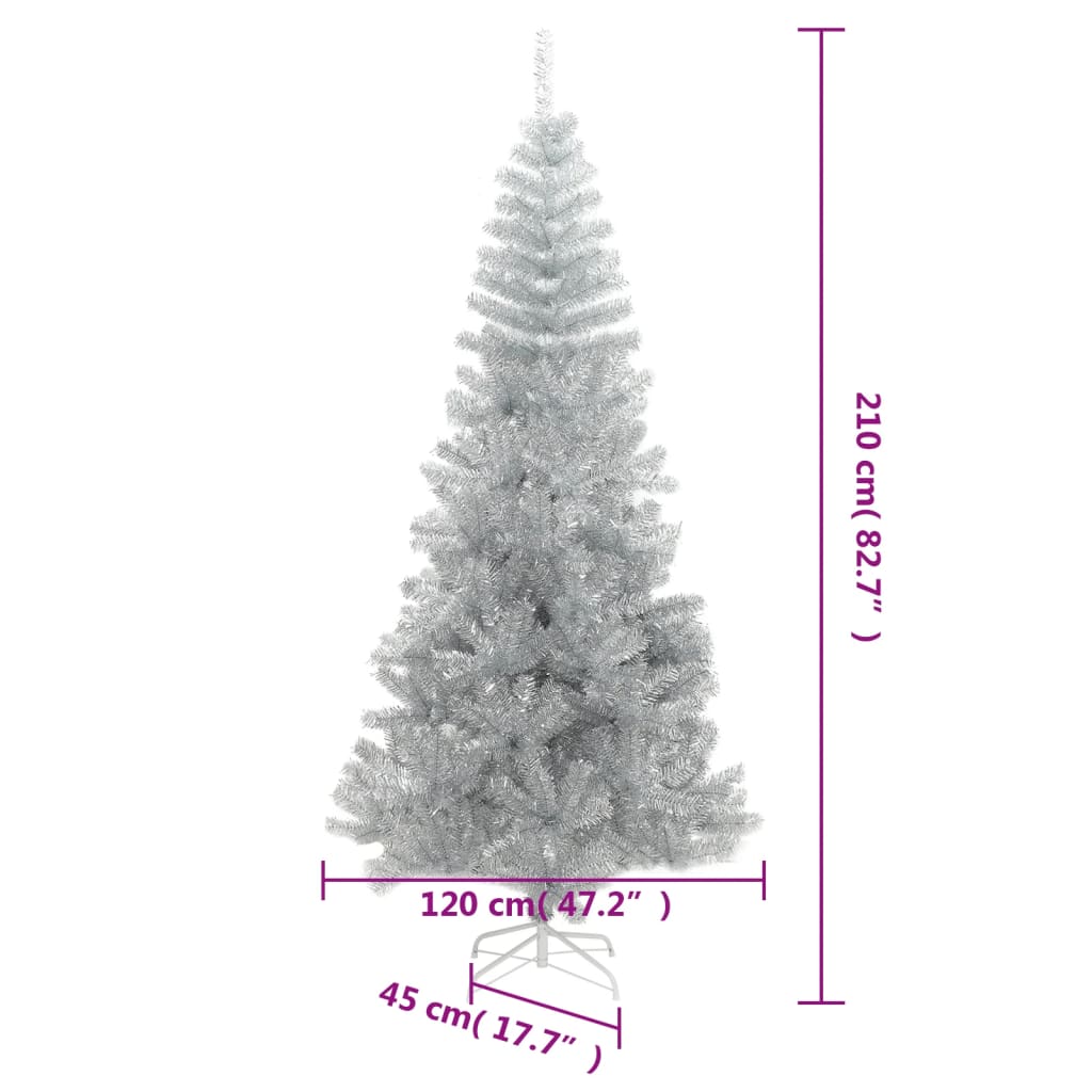 vidaXL kunstigt juletræ med juletræsfod 210 cm PET sølvfarvet