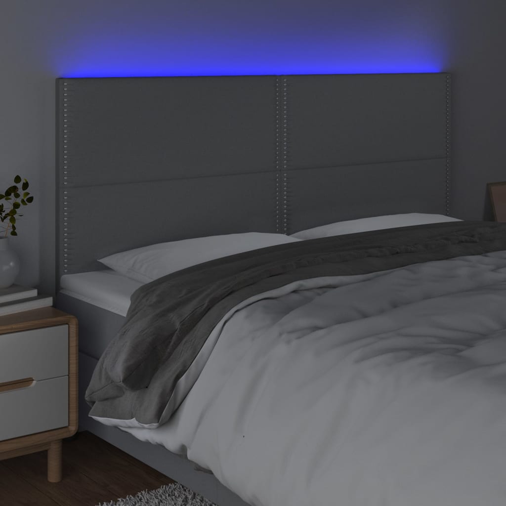vidaXL sengegavl med LED-lys 160x5x118/128 cm stof lysegrå