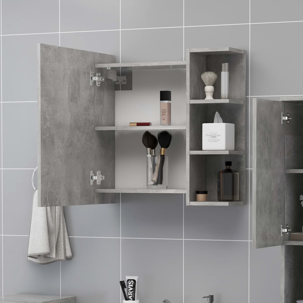 vidaXL badeværelsesskab m. spejl 62,5x20,5x64 cm spånplade betongrå