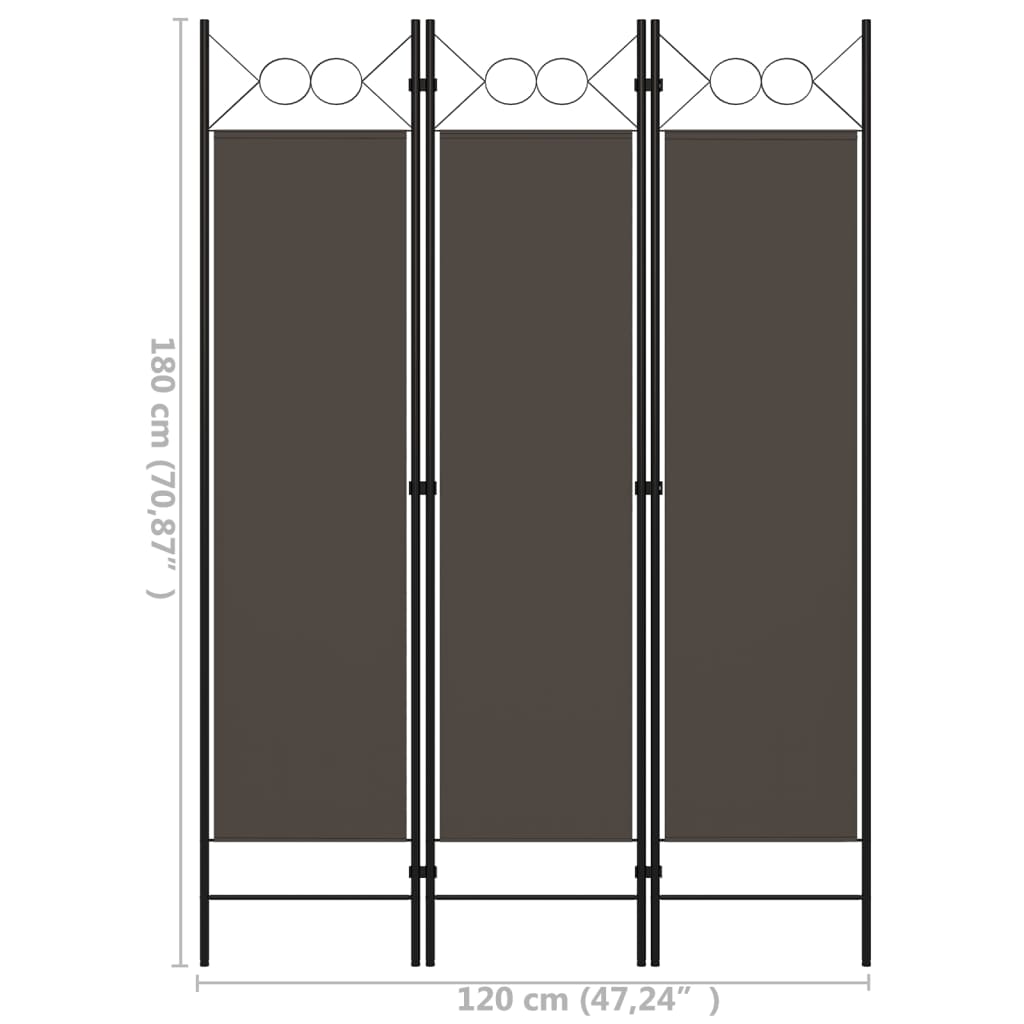 vidaXL 3-panels rumdeler 120x180 cm antracitgrå