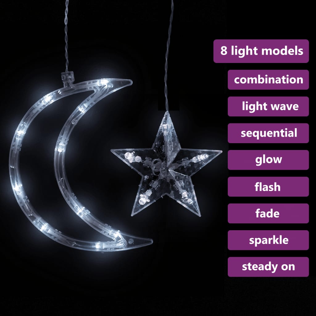 vidaXL fairy lights-lyskæder stjerne og måne 138 LED'er kold hvid