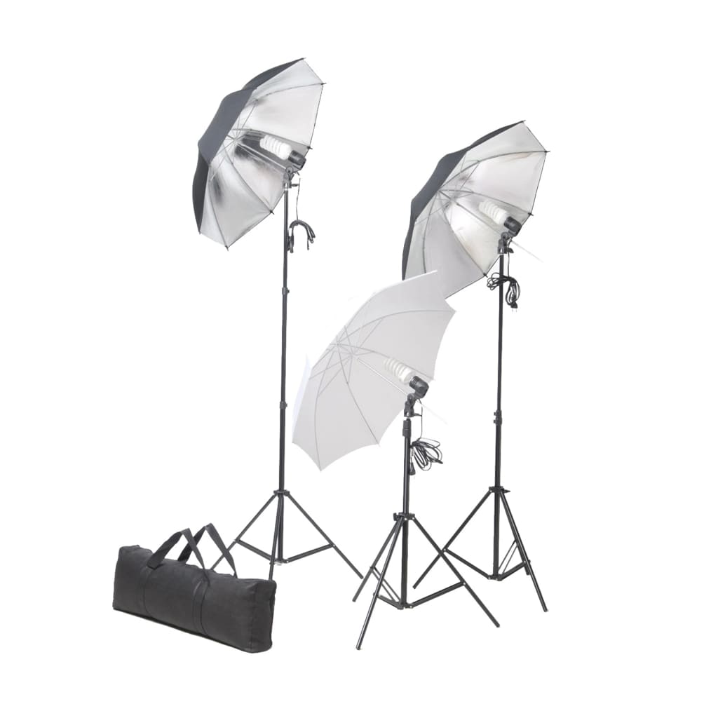 vidaXL fotostudiesæt m. lamper paraplyer + fotobaggrund og reflektor
