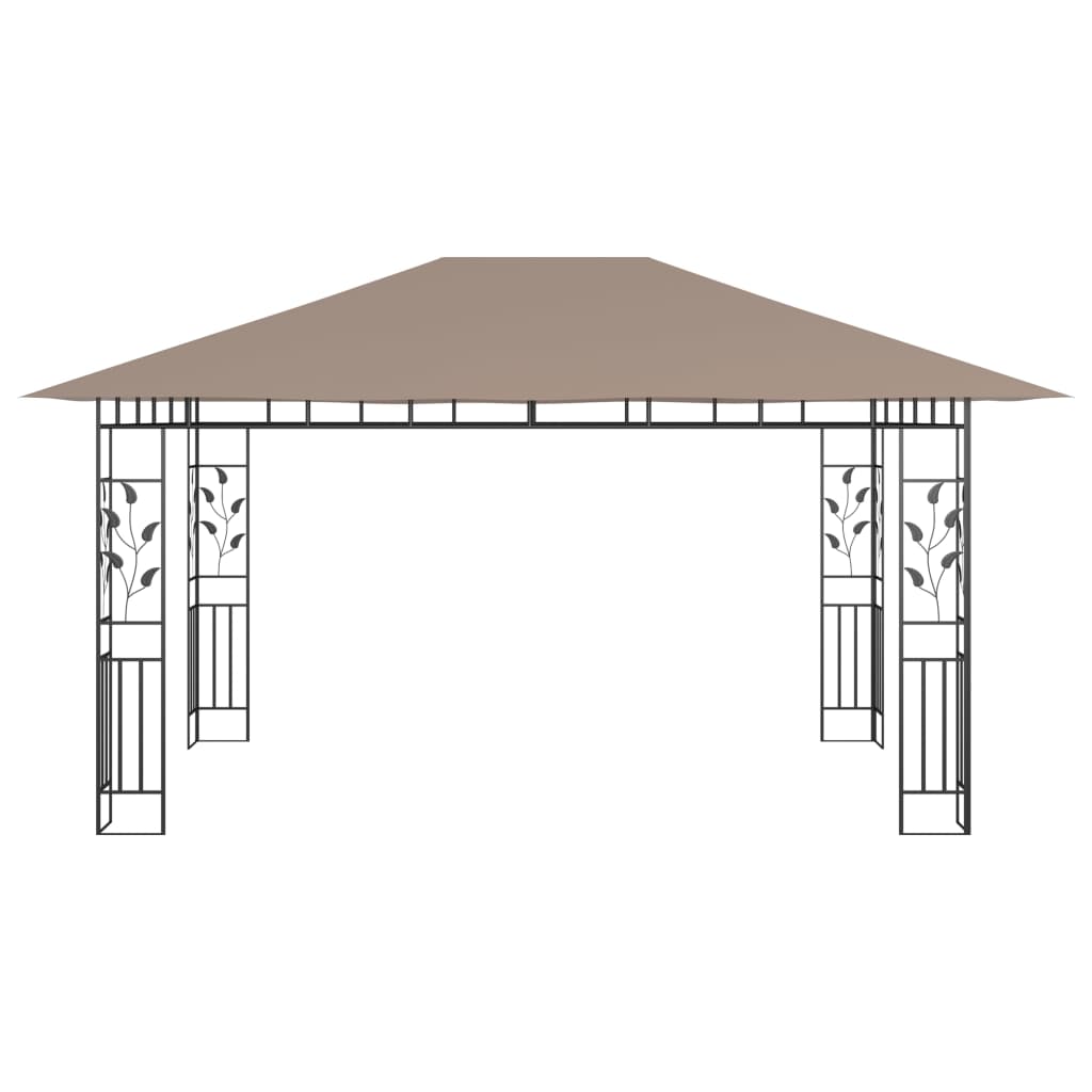 vidaXL pavillon med myggenet + LED-lyskæder 4x3x2,73 m gråbrun