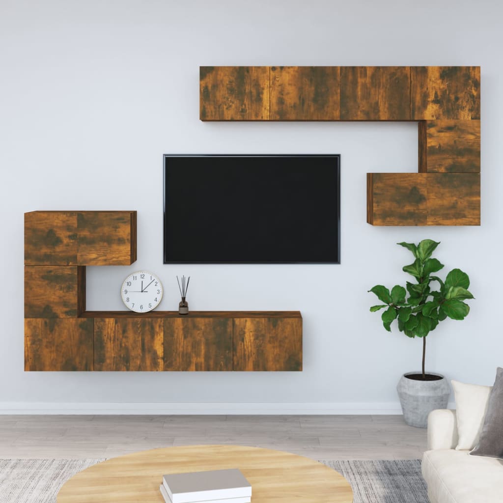 vidaXL væghængt tv-bord 37x37x72 cm konstrueret træ røget egetræ