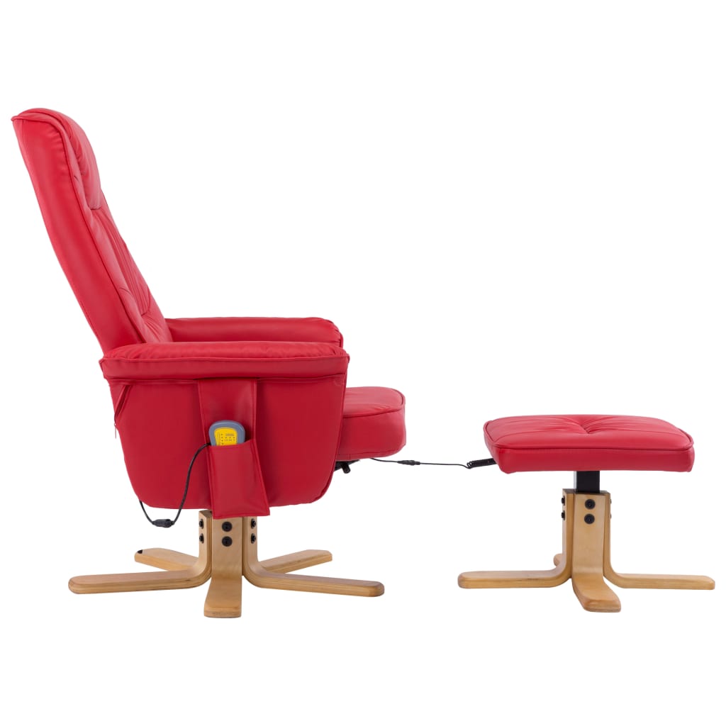 vidaXL massagelænestol med fodskammel rød kunstlæder