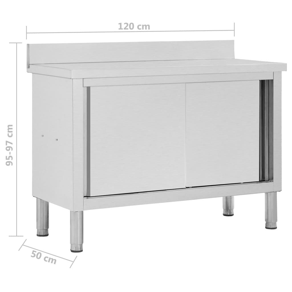 vidaXL arbejdsbord med skydelåger 120x50x(95-97) cm rustfrit stål