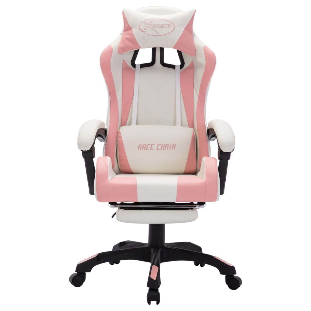vidaXL gamingstol med LED-lys RGB-farver kunstlæder pink og hvid