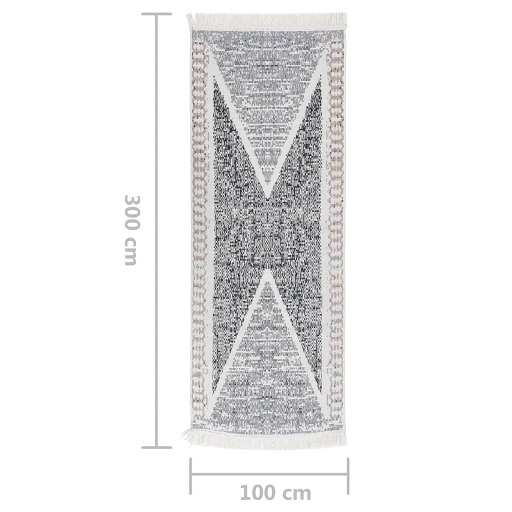 vidaXL gulvtæppe 100x300 cm bomuld sort og grå