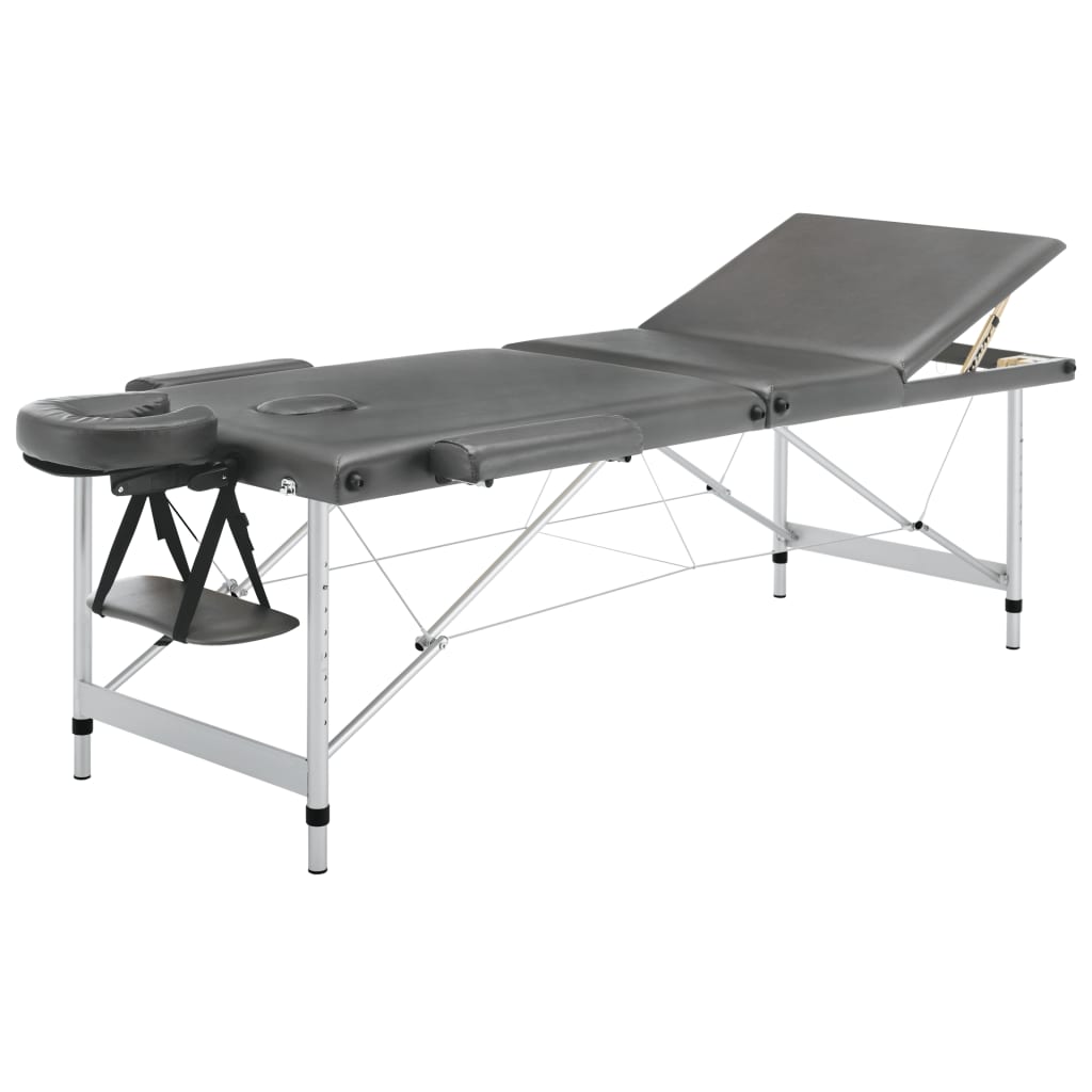 vidaXL massagebord med 3 zoner aluminiumsstel 186 x 68 cm antracitgrå