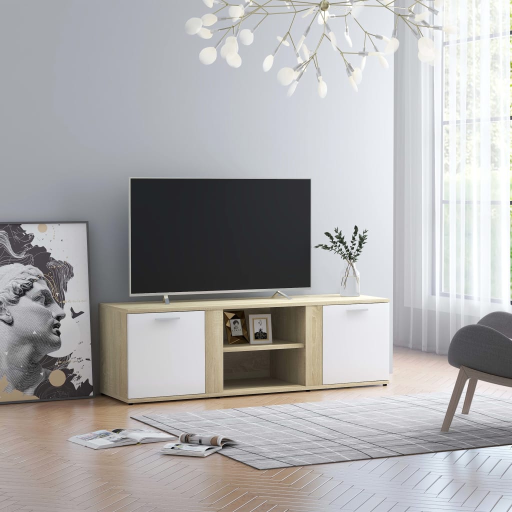 vidaXL tv-bord 120x34x37 cm konstrueret træ hvid og sonoma-eg