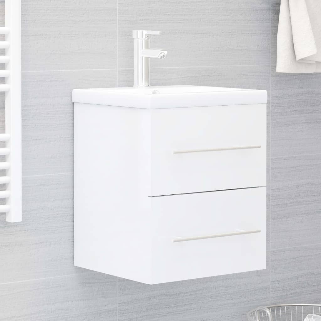 vidaXL badeværelsesmøbelsæt med håndvask spånplade hvid højglans