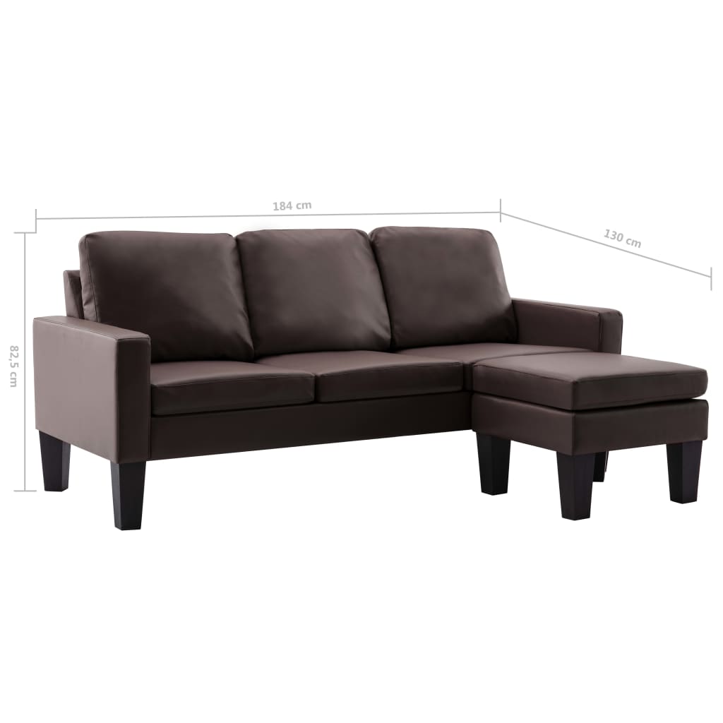vidaXL 3-personers sofa med fodskammel kunstlæder brun