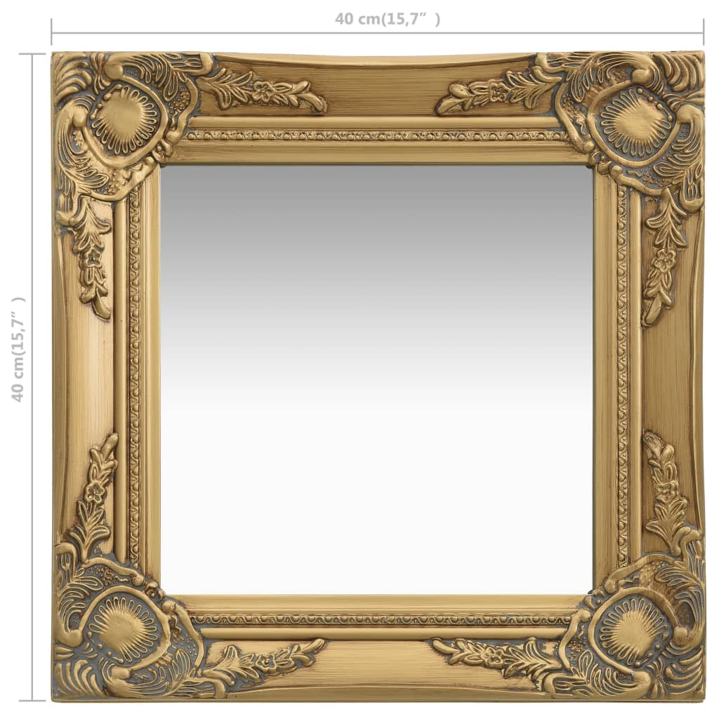 vidaXL vægspejl 40x40 cm barokstil guldfarvet