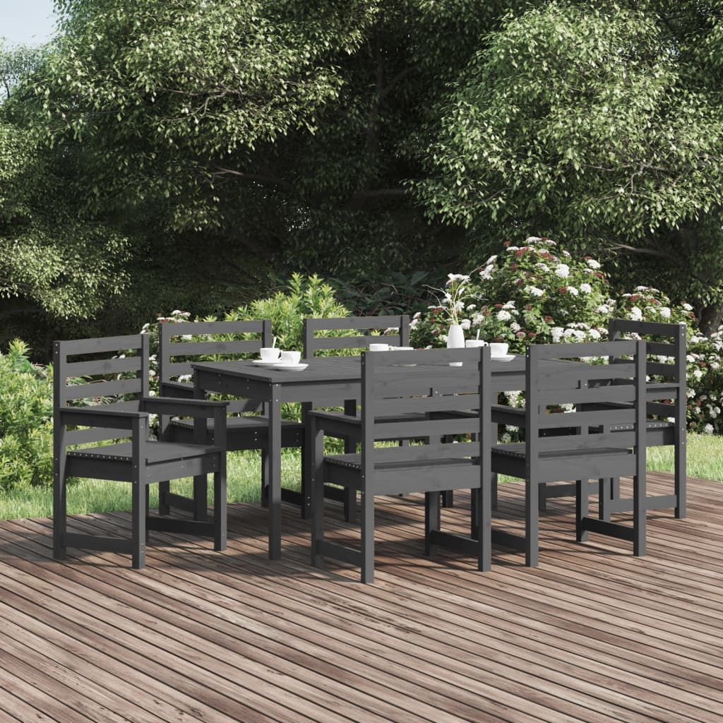 vidaXL spisebordssæt til haven 7 dele massivt fyrretræ grå