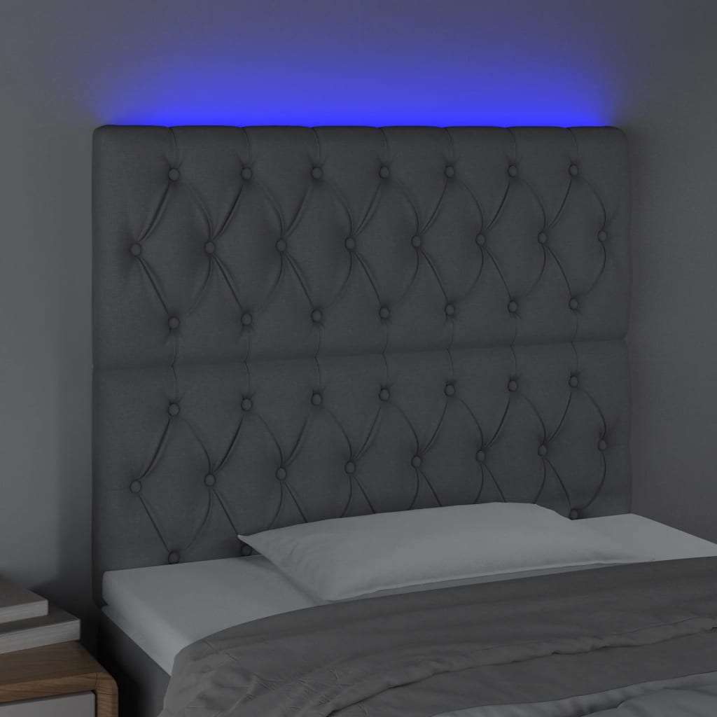 vidaXL sengegavl med LED-lys 90x7x118/128 cm stof lysegrå
