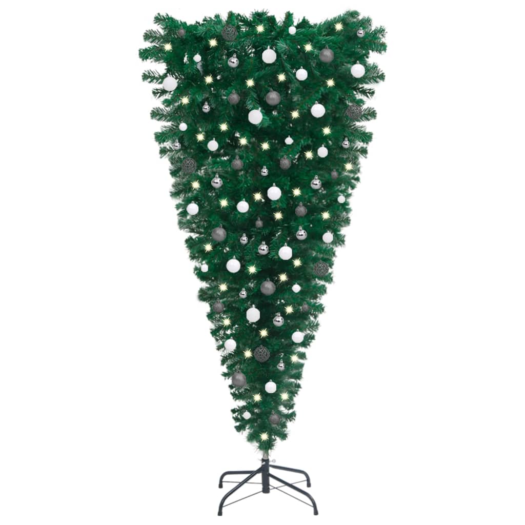 vidaXL kunstigt omvendt juletræ med lys og kuglesæt 150 cm