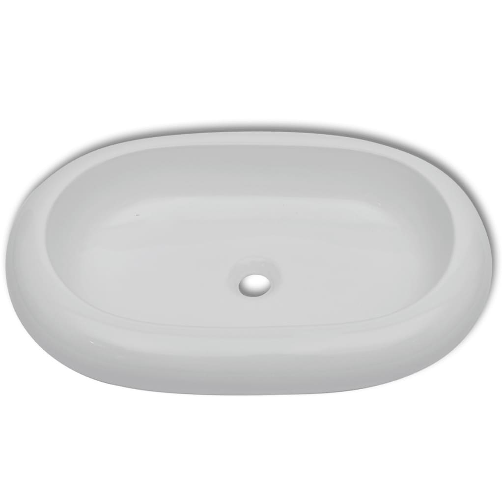 vidaXL keramisk luksushåndvask oval hvid 63 x 42 cm