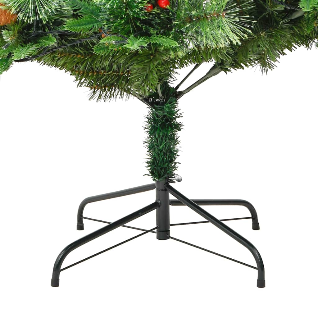 vidaXL juletræ med LED-lys og grankogler 195 cm PVC & PE grøn