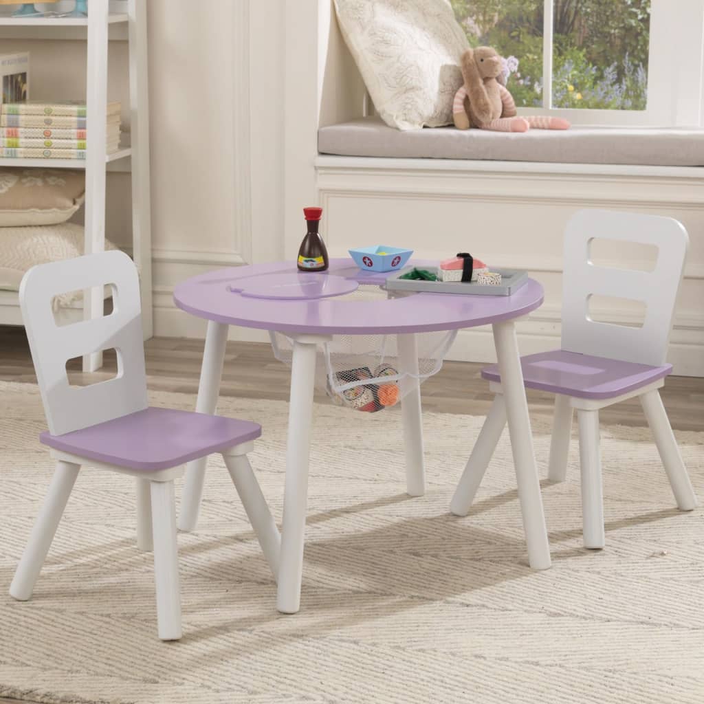 KidKraft bord- og stolesæt til børn m. opbevaring rundt lavendel hvid